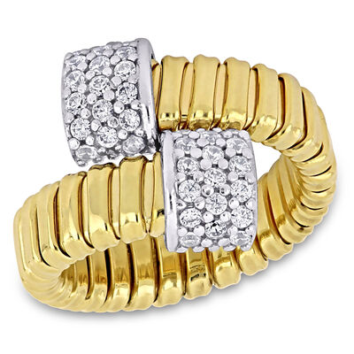 Cubic Zirconia Bypass Stretch Omega Ring in Gold Plated